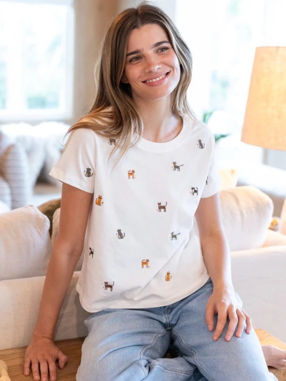 Natural Life Fave Little Things embroidered t-shirt featuring cats and dogs. - Picture 2 of 16